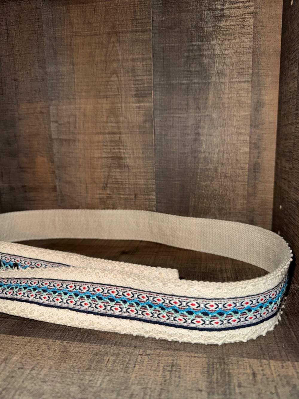 Boho Woven Tassel Belt in Cream and Blue size 17 - Picture 4 of 9